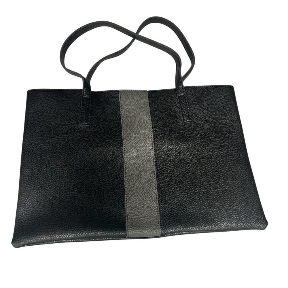 Vince Camuto Women's Black‎ & Gray Stripe Soft Vegan Pebbled Tote Bag